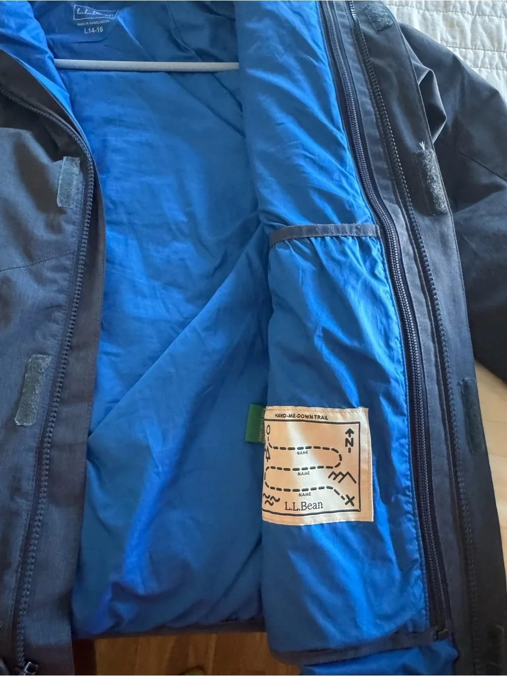 L.L. Bean Youth Hooded Winter Jacket in Charcoal with Blue Accent